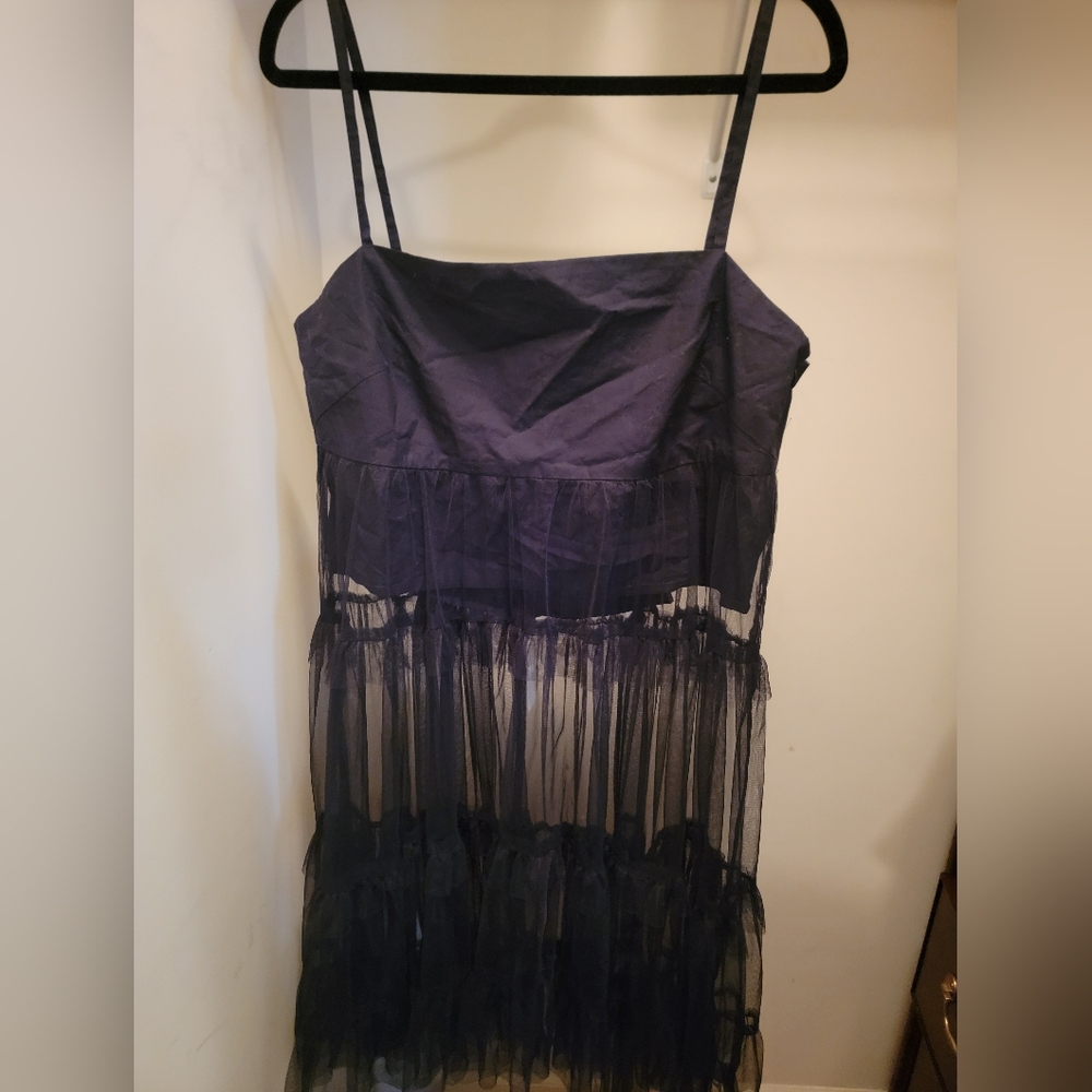 Anthropologie Maeve Black Square Neck Sheer Tulle Dress - NWT - LARGE